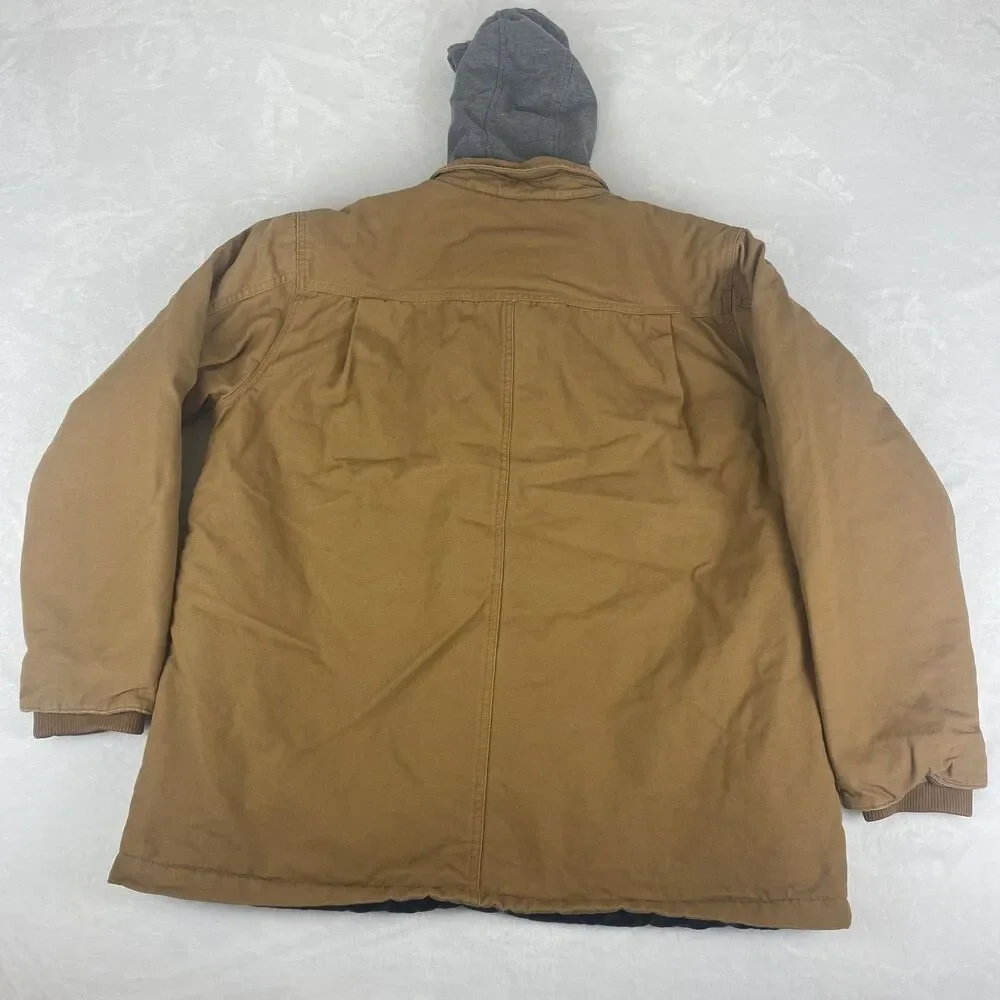 Dickies Jacket Mens Extra Large Brown Hooded Quilted Lined Duck Canvas Full Zip